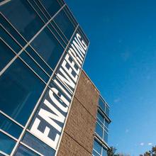 ENGINEERING building sign on the Nguyen Engineering Building on the Fairfax Virginia Campus of George Mason University